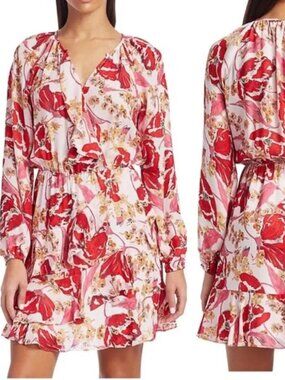 Parker Coquette "Bertie" 100% Silk Floral Romantic Ruffle Mini Dress